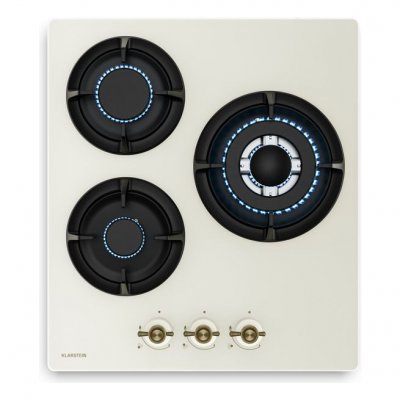 KLARSTEIN Victoria Plaque De Cuisson Gaz 3 Feux 6050W 45cm Verre Allumage Electrique S&eacute;curit&eacute; Flamme Cr&egrave;me