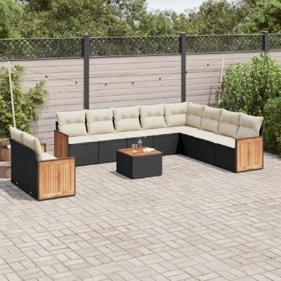 VIDAXL  11-delige Loungeset met kussens poly rattan zwart3227799 