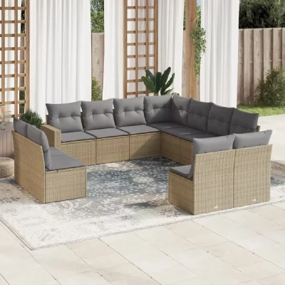 VIDAXL  11-delige Tuinset met kussens poly rattan beige3219119 