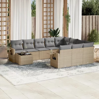 VIDAXL  11-delige Tuinset met kussens poly rattan beige3220728 