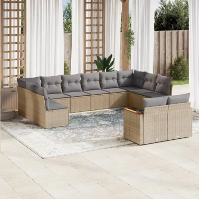 VIDAXL  12-delige Loungeset met kussens poly rattan gemengd beige3226444 