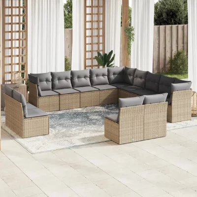 VIDAXL  13-delige Loungeset met kussens poly rattan beige3218489 