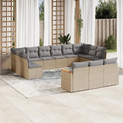 VIDAXL  13-delige Loungeset met kussens poly rattan beige3258860 