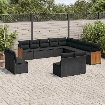VIDAXL  13 pcs Salon de jardin avec coussins - Noir