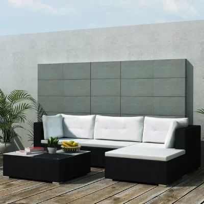 VIDAXL  14 pi&egrave;ces ensemble de jardin en r&eacute;sine noir