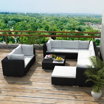 VIDAXL  32 pi&egrave;ces Ensemble de jardin en R&eacute;sine Noir