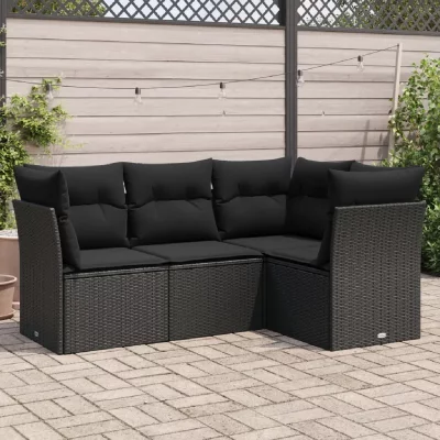 VIDAXL  4-delige Loungeset met kussens poly rattan zwart3249414 