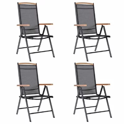 VIDAXL  - 4 pcs Chaises pliables de jardin Aluminium et textil&egrave;ne Noir n/a