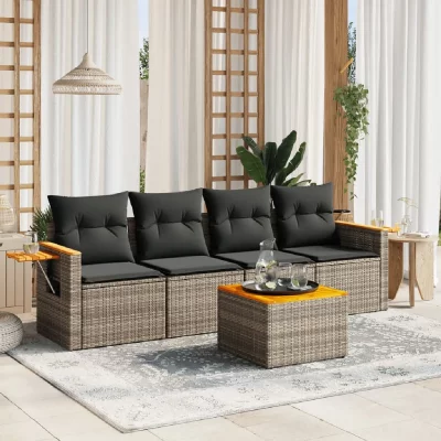 VIDAXL  5-delige Loungeset met kussens poly rattan grijs3226620 