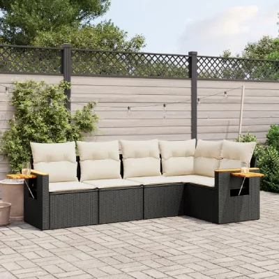 VIDAXL  5-delige Loungeset met kussens poly rattan zwart3226784 