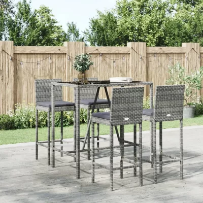 vidaXL 5-delige Tuinbarset met kussens poly rattan grijs3187644 