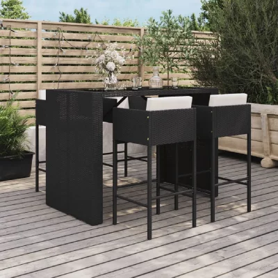 vidaXL 5-delige Tuinbarset met kussens poly rattan zwart3200667 