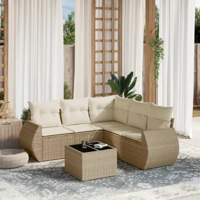 VIDAXL  6-delige Loungeset met kussens poly rattan beige3221357 