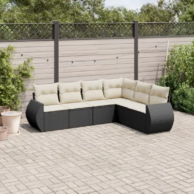 VIDAXL  6-delige Loungeset met kussens poly rattan zwart3221405 