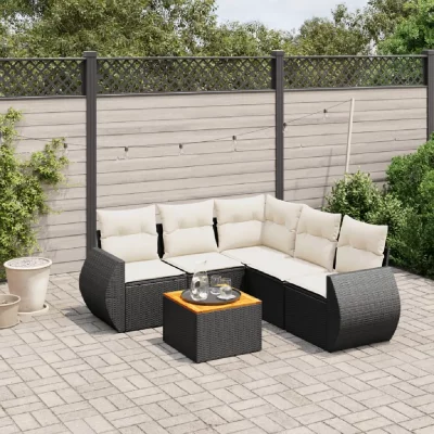 VIDAXL  6-delige Loungeset met kussens poly rattan zwart3224999 