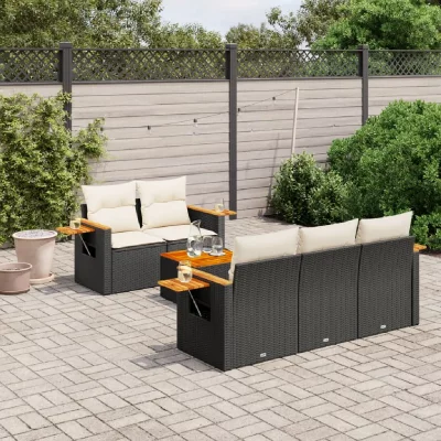 VIDAXL  6-delige Loungeset met kussens poly rattan zwart3226623 
