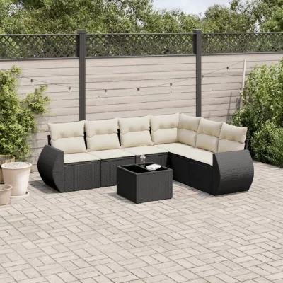 VIDAXL  7-delige Loungeset met kussens poly rattan zwart3221415 