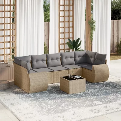 VIDAXL  8-delige Loungeset met kussens poly rattan beige3221138 
