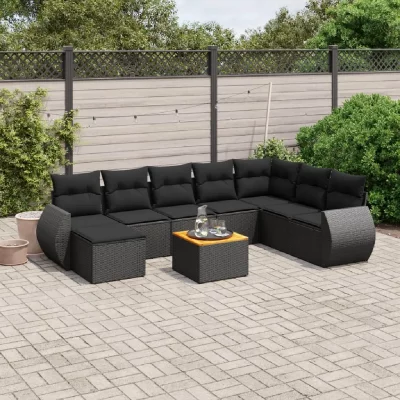 VIDAXL  9-delige Loungeset met kussens poly rattan zwart3225138 