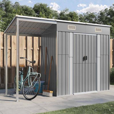 VIDAXL  abri de jardin avec toit prolong&eacute; gris clair 277x110,5x181 cm