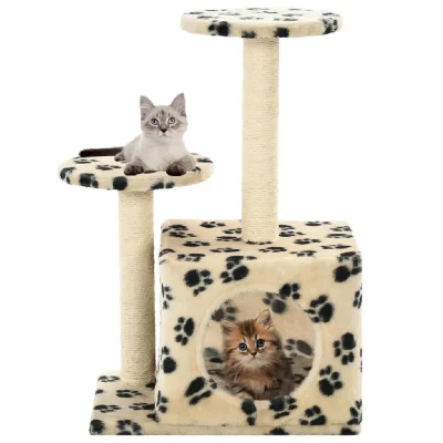 VIDAXL  Arbre &Agrave; Chat Avec Griffoir En Sisal 60 Cm Beige Motif De Pattes