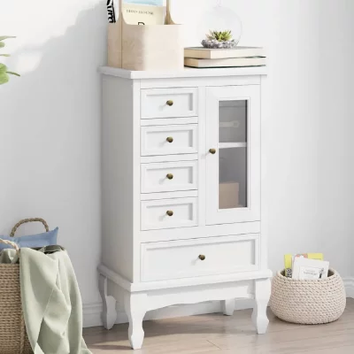 Vidaxl - Armoire avec 5 tiroirs et 2 &eacute;tag&egrave;res Blanc