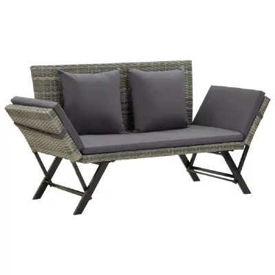 VIDAXL  - Banc de jardin avec coussins 176 cm Gris R&eacute;sine tress&eacute;e Grey