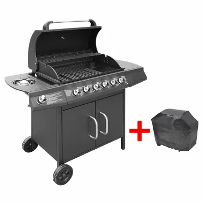 VIDAXL  Barbecue &agrave; gaz 6 + 1 zone de cuisson Noir 