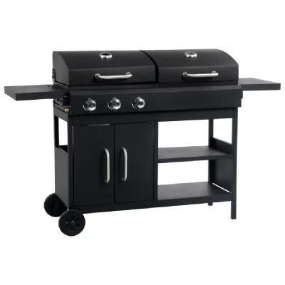 VIDAXL  - Barbecue gril combo &agrave; gaz et au charbon avec 3 br&ucirc;leurs Noir