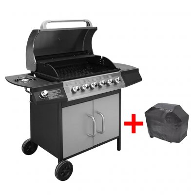 VIDAXL  barbecue grill &agrave; gaz 6 + 1 br&ucirc;leurs noir et argent&eacute; 41907