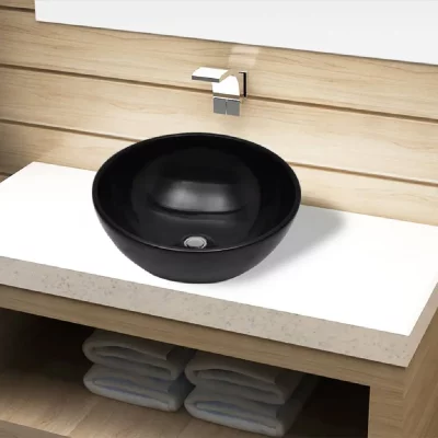 Vidaxl - Bassin d'&eacute;vier rond c&eacute;ramique Noir pour salle de bain Black