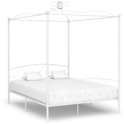 Vidaxl - Cadre de lit &agrave; baldaquin Blanc M&eacute;tal 160 x 200 cm Blanc