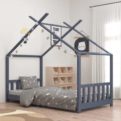 VIDAXL  Cadre De Lit D'enfant Gris Bois De Pin Massif 90 X 200 Cm