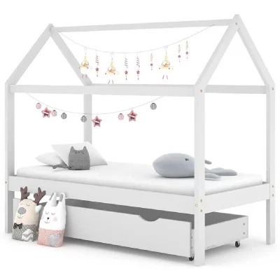 Vidaxl Cadre De Lit Enfant Avec Tiroir Blanc Bois Pin Massif 80x160 Cm