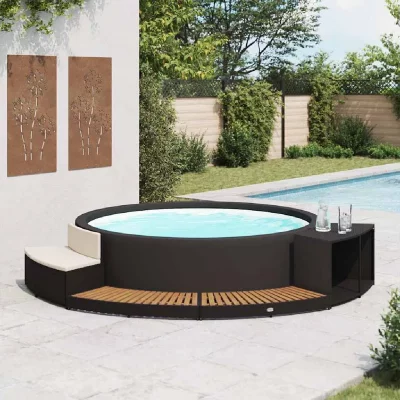 VIDAXL  - Cadre de spa Noir R&eacute;sine tress&eacute;e et bois d'acacia Noir