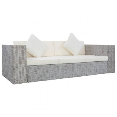  vidaXL Canap&eacute; &agrave; 3 places avec coussins Gris Rotin naturel 