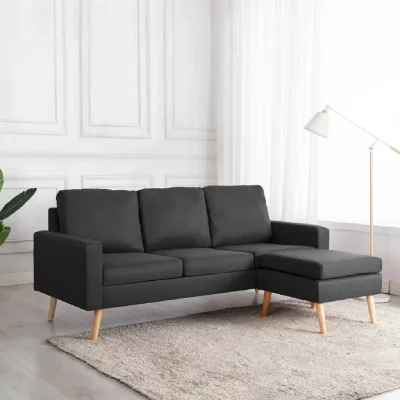 VIDAXL  - Canap&eacute; &agrave; 3 places avec repose-pied Gris fonc&eacute; Tissu Dark grey