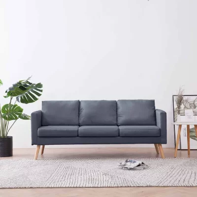 VIDAXL  Canap&eacute; &agrave; 3 places Tissu Gris fonc&eacute;