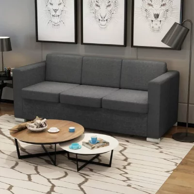VIDAXL  - Canap&eacute; &agrave; 3 places Tissu Gris fonc&eacute; Gris fonc&eacute;