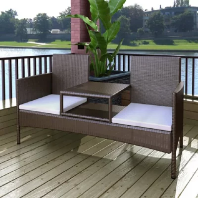 VIDAXL  Canap&eacute; De Jardin 2 Places Et Table &Agrave; Th&eacute; R&eacute;sine Tress&eacute;e Marron