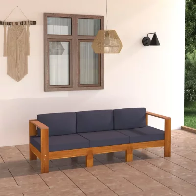 VIDAXL  canap&eacute; de jardin 3 places et coussins gris fonc&eacute; acacia massif