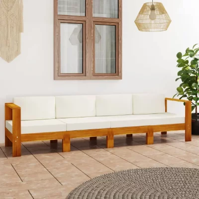 VIDAXL  Canap&eacute; De Jardin 4 Places Et Coussins Blanc Cr&egrave;me Bois D'acacia