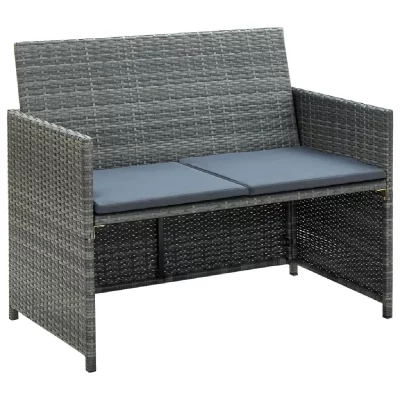 VIDAXL  Canap&eacute; De Jardin &Agrave; 2 Places Avec Coussins Gris R&eacute;sine Tress&eacute;e