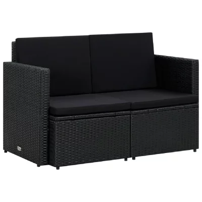 VIDAXL  Canap&eacute; De Jardin &Agrave; 2 Places Avec Coussins Noir R&eacute;sine Tress&eacute;e