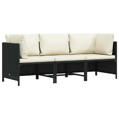 VIDAXL  canap&eacute; de jardin &agrave; 3 places avec coussins noir r&eacute;sine tress&eacute;e 313513