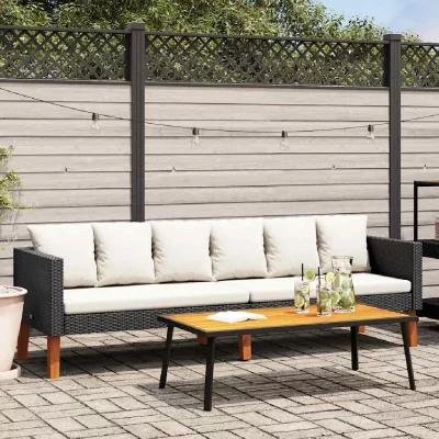 VIDAXL  Canap&eacute; De Jardin &Agrave; 3 Places Avec Coussins R&eacute;sine Tress&eacute;e Noir
