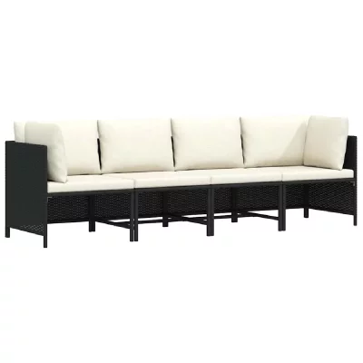 VIDAXL  canap&eacute; de jardin &agrave; 4 places avec coussins noir r&eacute;sine tress&eacute;e 313515