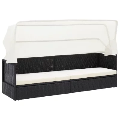 VIDAXL  canap&eacute; de jardin avec auvent noir r&eacute;sine tress&eacute;e 49393