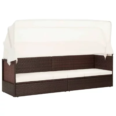 VIDAXL  canap&eacute; de jardin avec auvent r&eacute;sine tress&eacute;e marron 49394