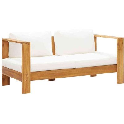 VIDAXL  Canap&eacute; De Jardin Avec Coussin 140 Cm Acacia Solide Blanc Cr&egrave;me
